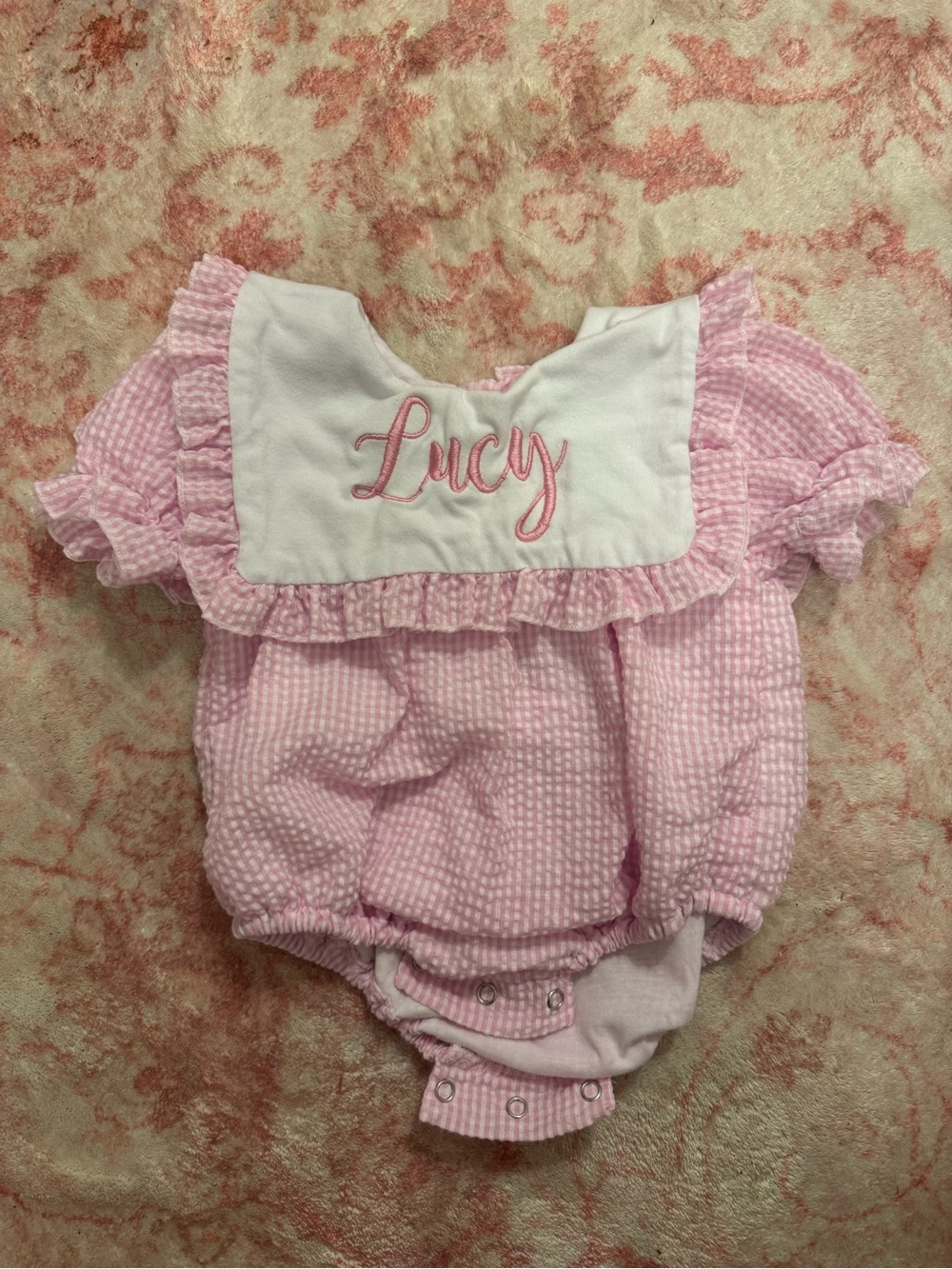 Personalized Pink Baby Romper with Ruffle Collar 3m
